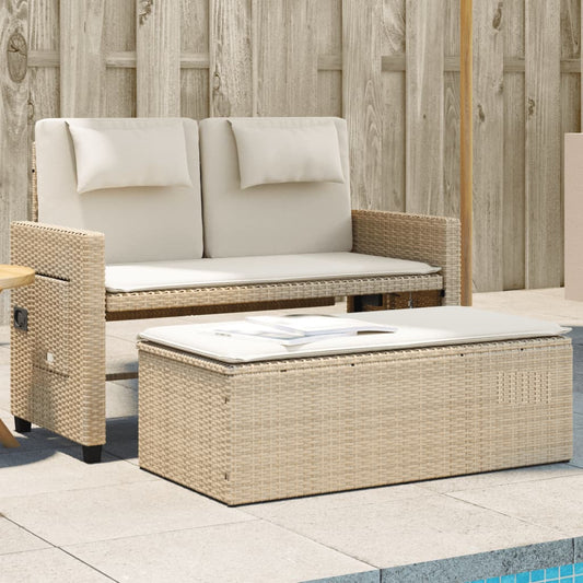 Banc inclinable de jardin avec coussins beige résine tressée