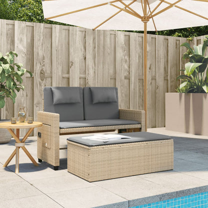 Banc inclinable de jardin avec coussins beige résine tressée