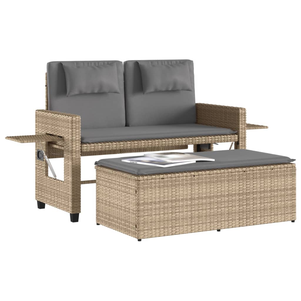 Banc inclinable de jardin avec coussins beige résine tressée