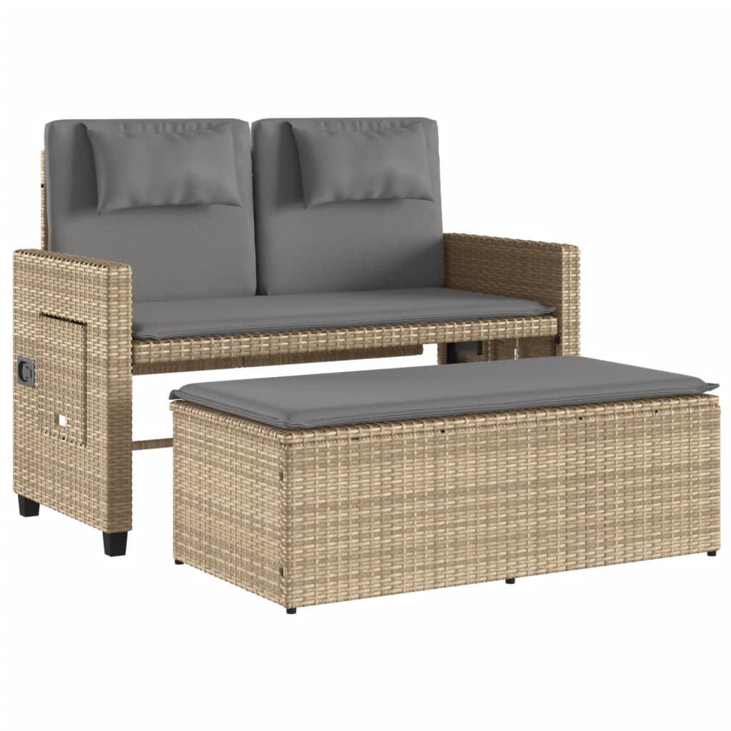 Banc inclinable de jardin avec coussins beige résine tressée