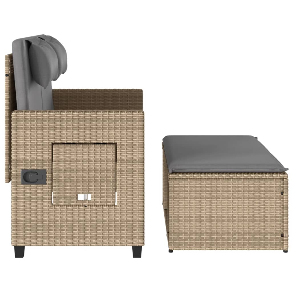 Banc inclinable de jardin avec coussins beige résine tressée