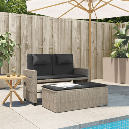 Banc inclinable de jardin et coussins gris clair résine tressée