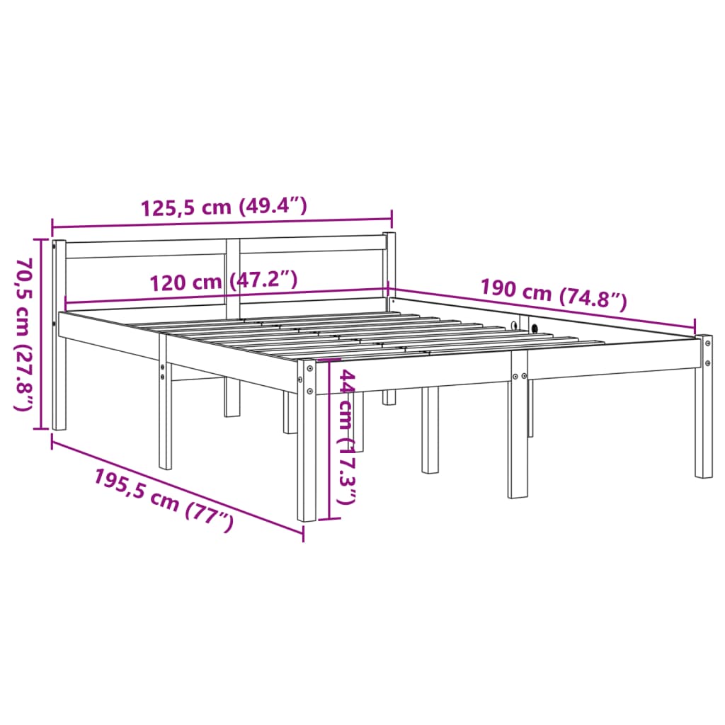 Lit pour personne âgée sans matelas 120x190 cm bois pin massif