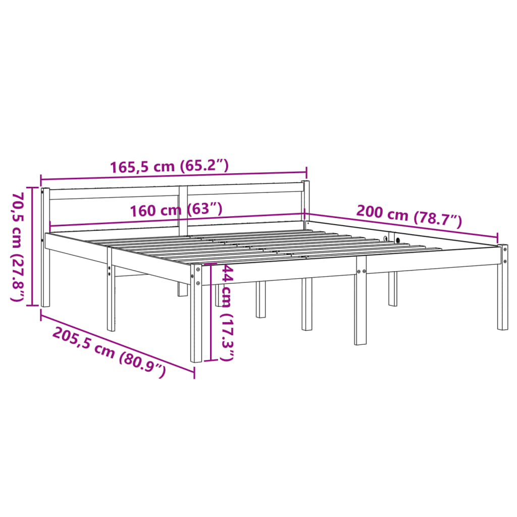 Lit pour personne âgée sans matelas 160x200 cm bois pin massif