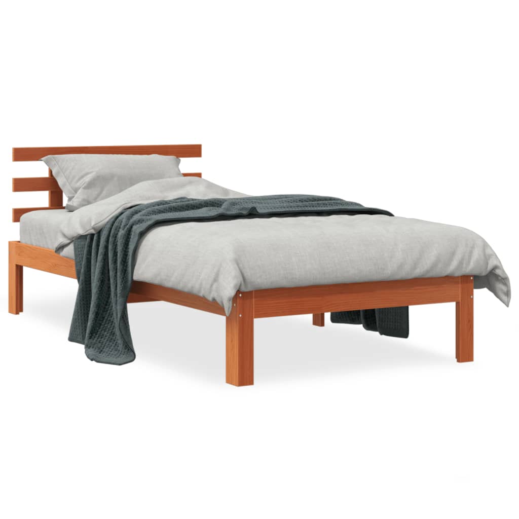 Cadre de lit sans matelas cire marron 75x190 cm bois pin massif