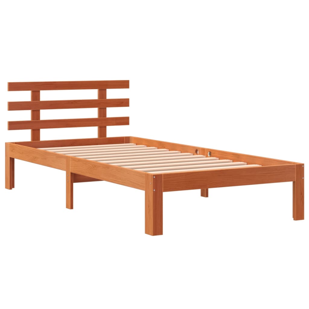 Cadre de lit sans matelas cire marron 75x190 cm bois pin massif