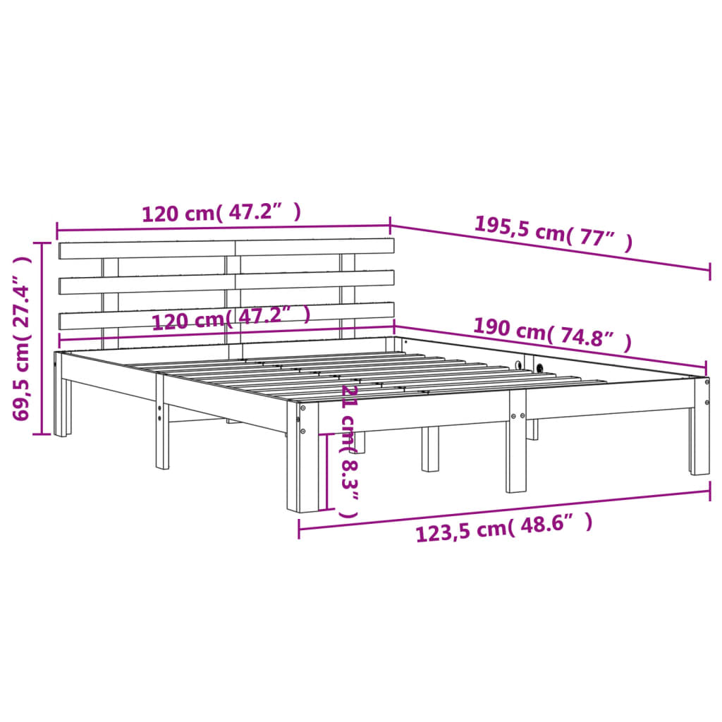 Cadre de lit sans matelas cire marron 120x190cm bois pin massif