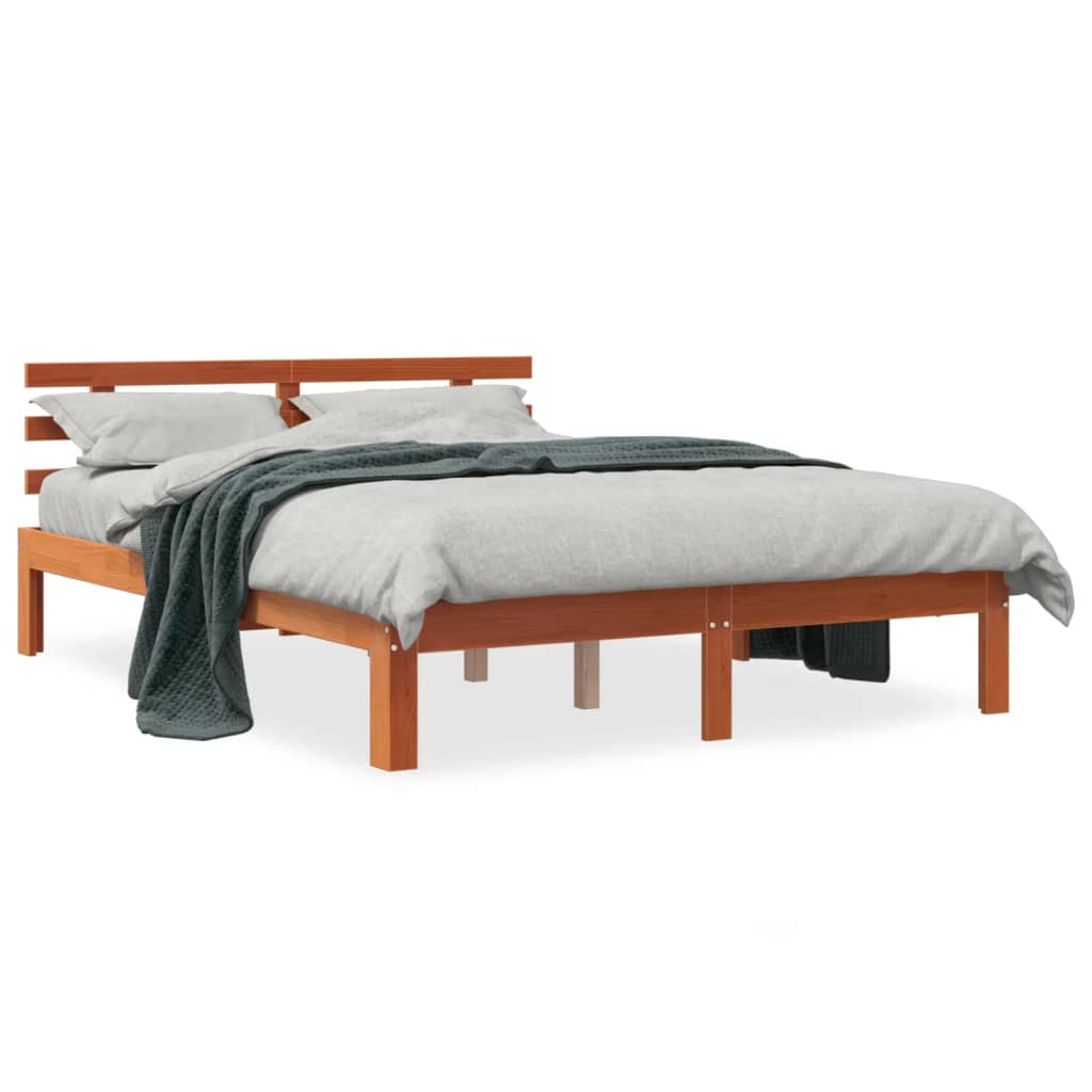 Cadre de lit sans matelas cire marron 140x190cm bois pin massif