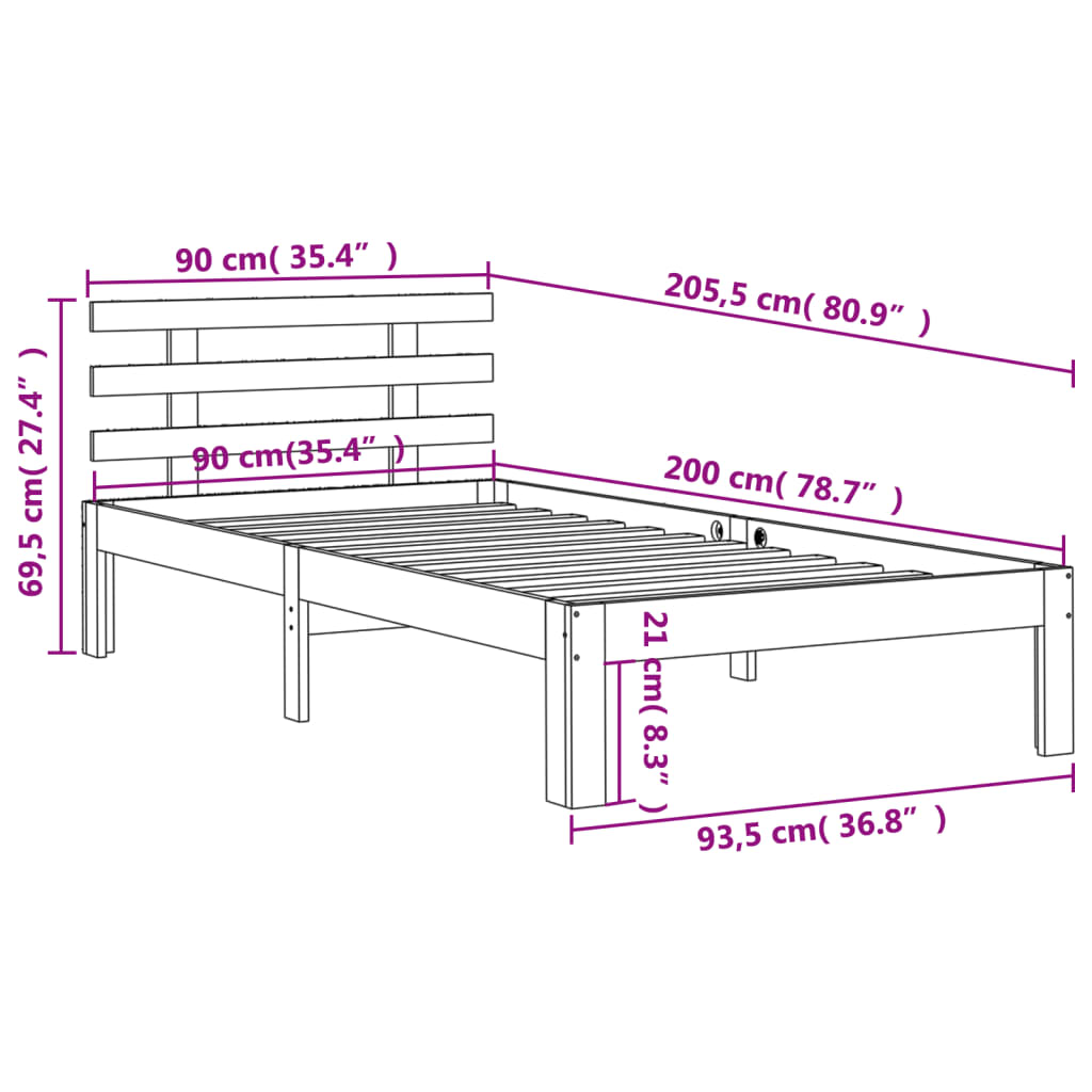 Cadre de lit sans matelas cire marron 90x200 cm bois pin massif