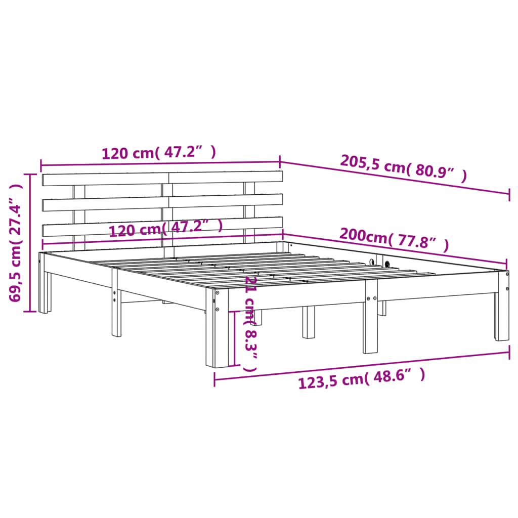 Cadre de lit sans matelas cire marron 120x200cm bois pin massif