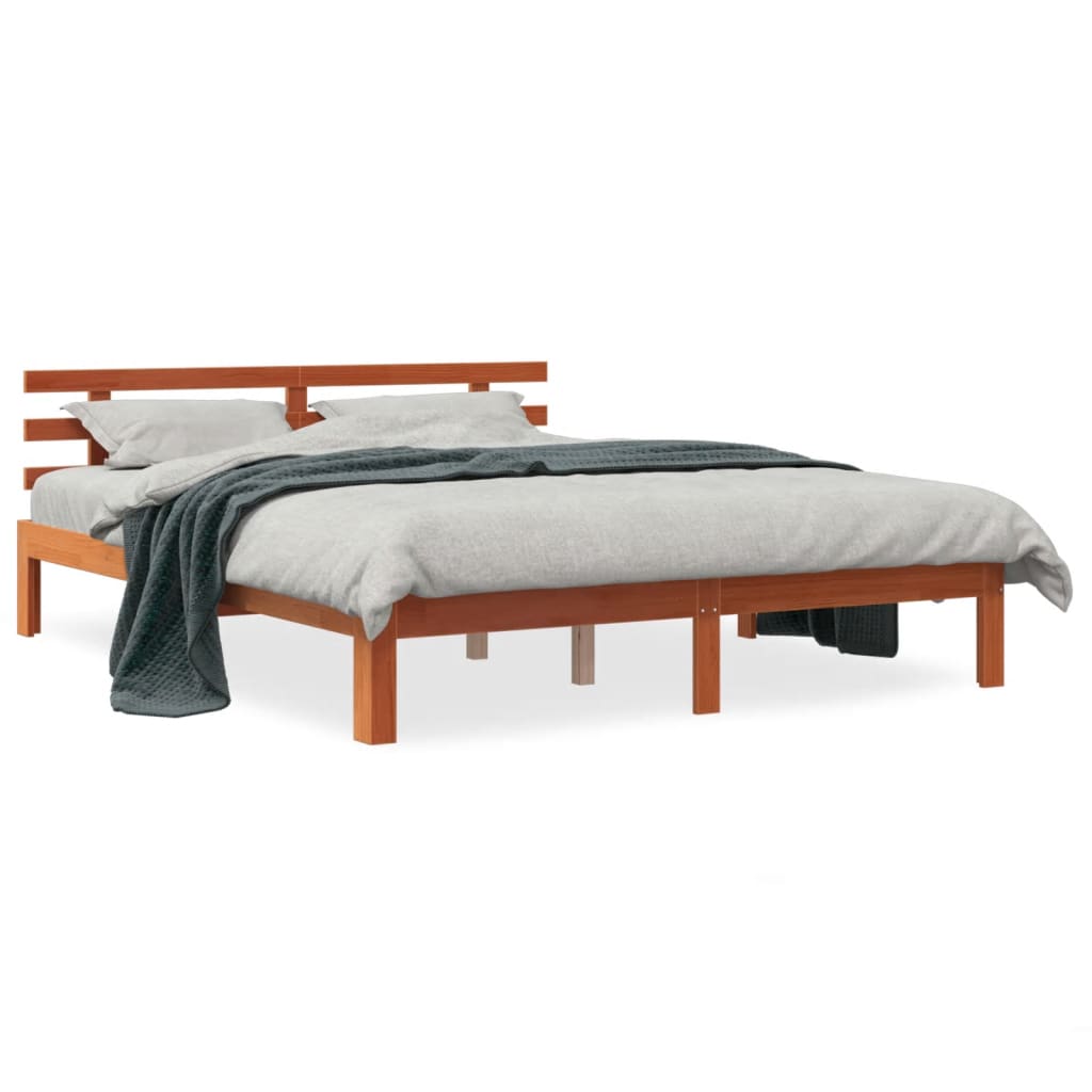 Cadre de lit sans matelas cire marron 150x200cm bois pin massif