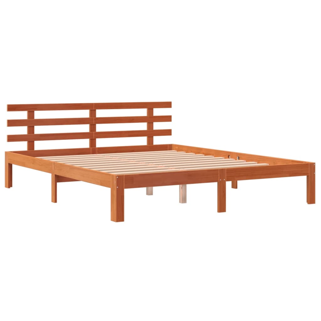 Cadre de lit sans matelas cire marron 150x200cm bois pin massif