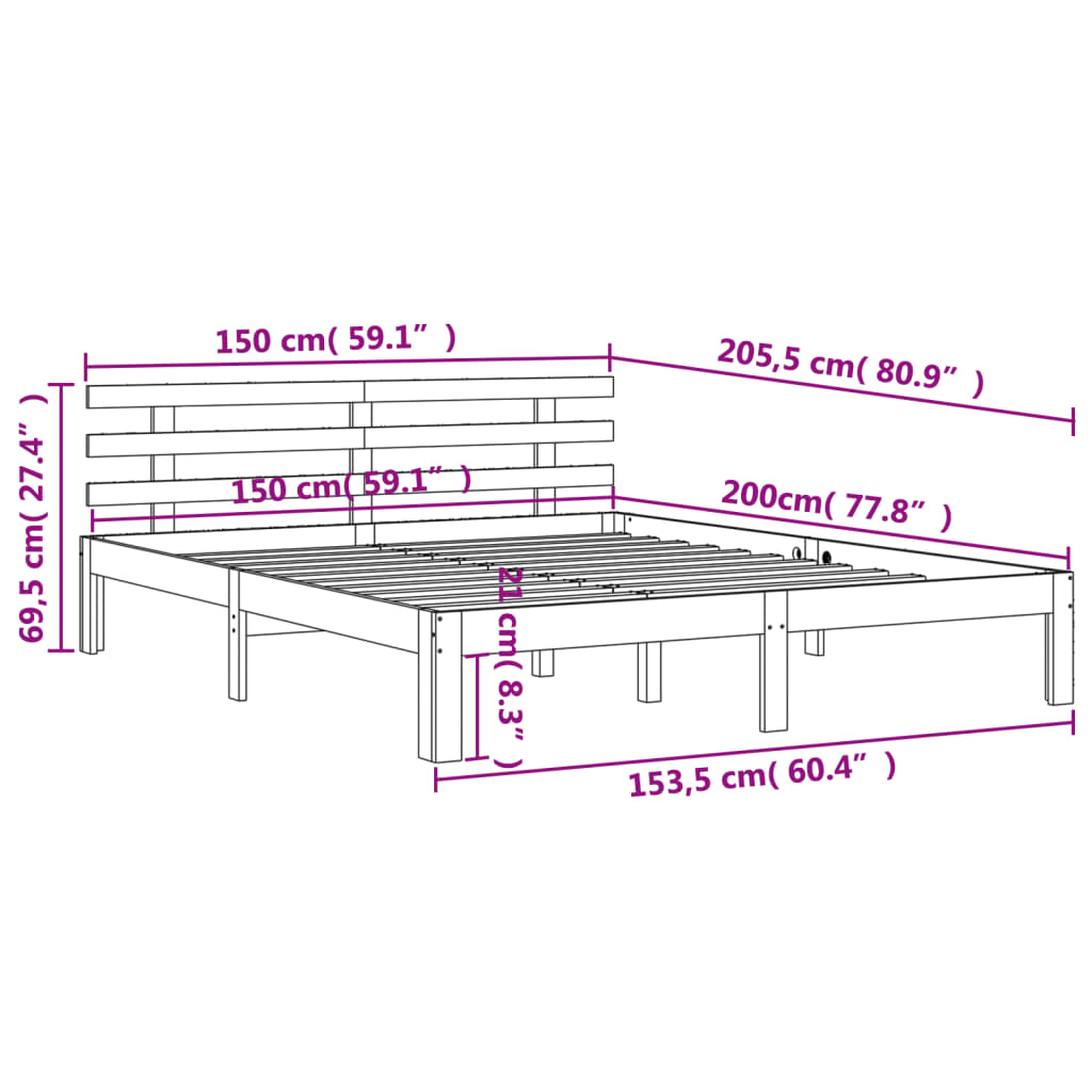 Cadre de lit sans matelas cire marron 150x200cm bois pin massif