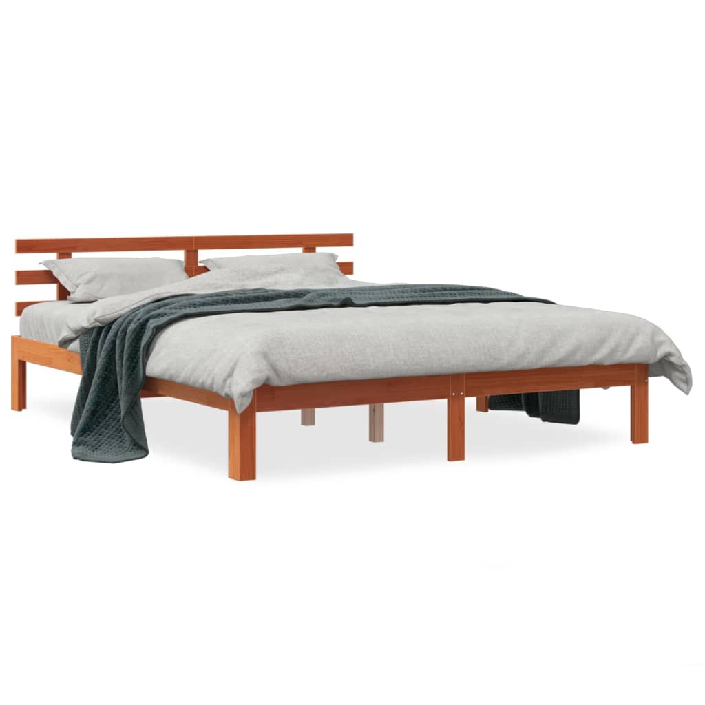 Cadre de lit sans matelas cire marron 160x200cm bois pin massif