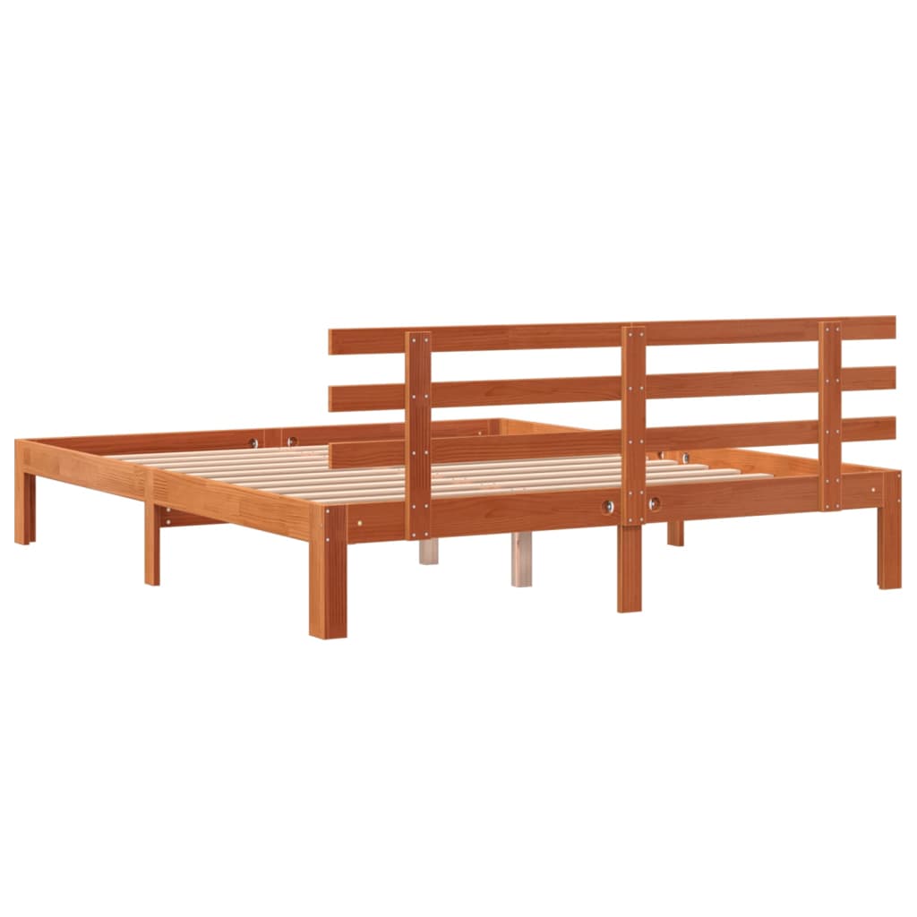 Cadre de lit sans matelas cire marron 160x200cm bois pin massif