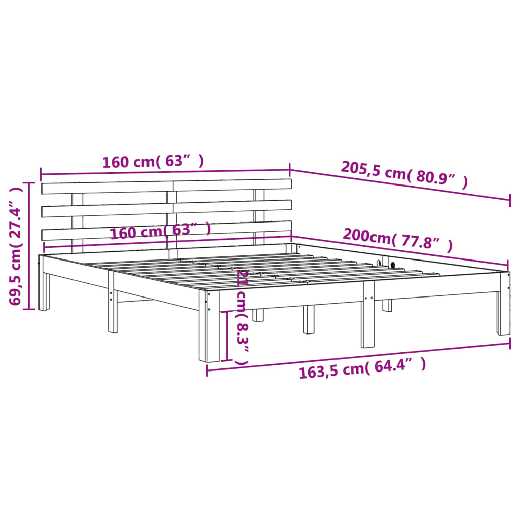 Cadre de lit sans matelas cire marron 160x200cm bois pin massif