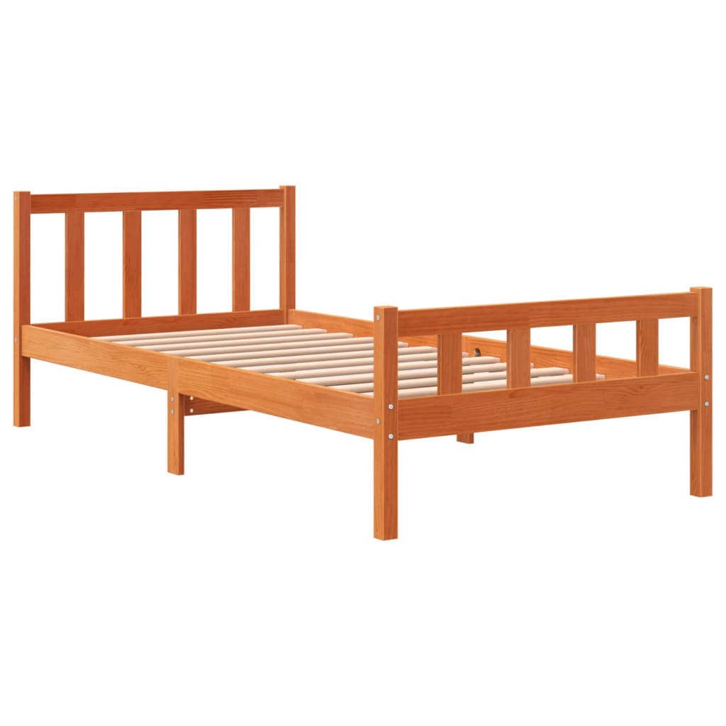 Cadre de lit sans matelas cire marron 75x190 cm bois pin massif