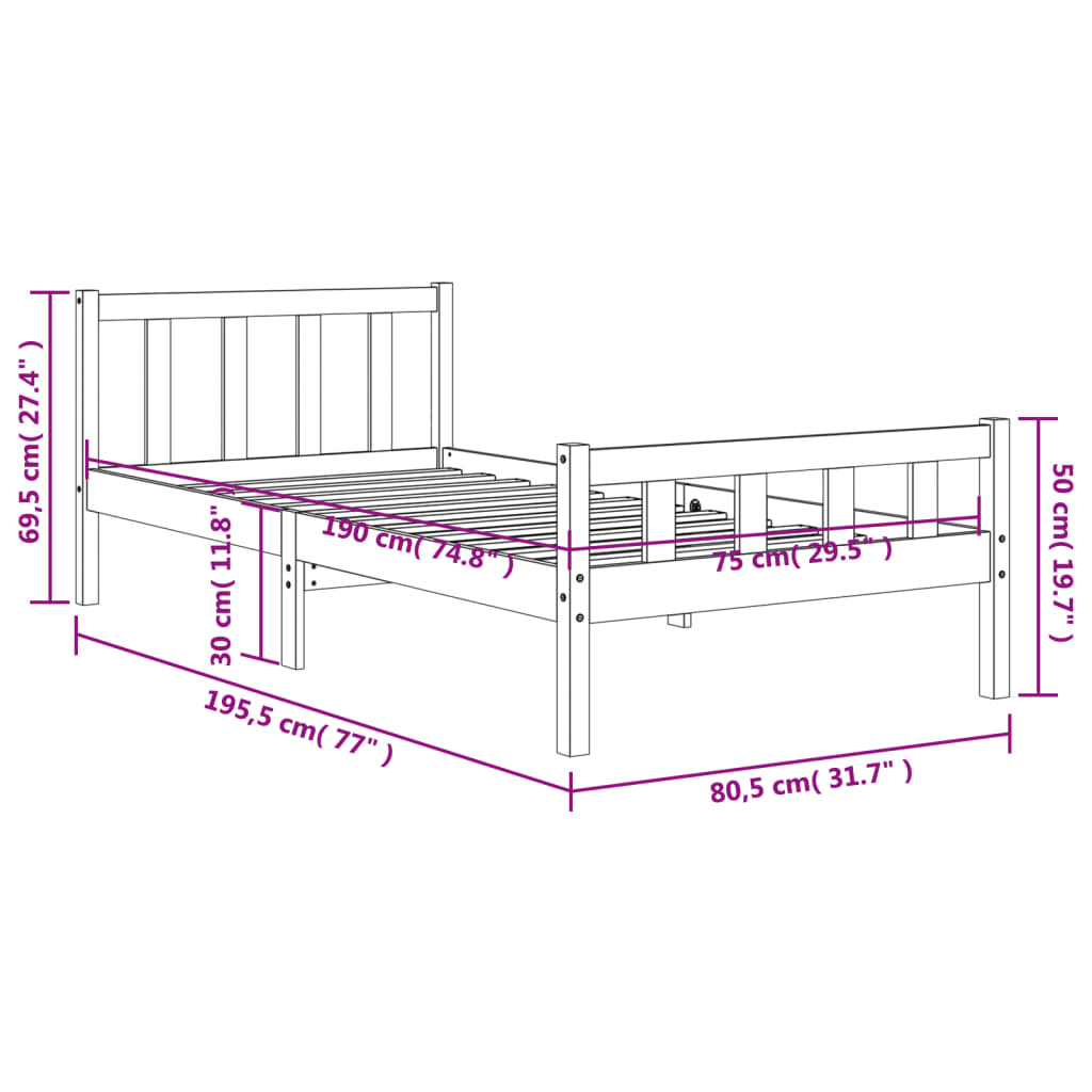 Cadre de lit sans matelas cire marron 75x190 cm bois pin massif