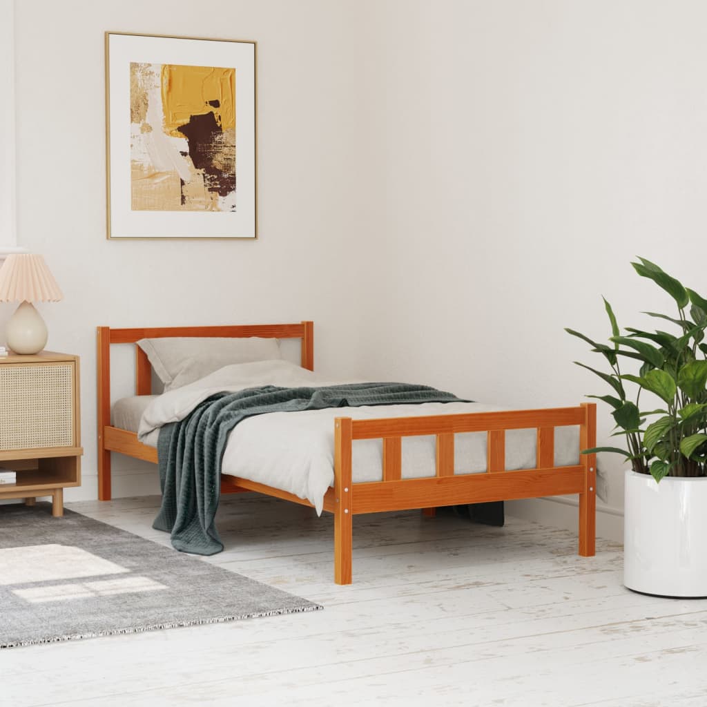 Cadre de lit sans matelas cire marron 75x190 cm bois pin massif