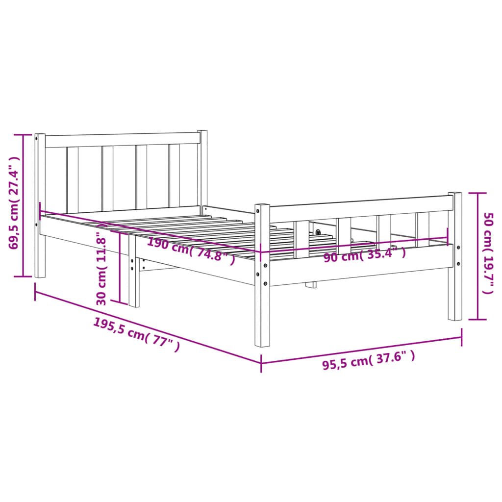 Cadre de lit sans matelas cire marron 90x190 cm bois pin massif