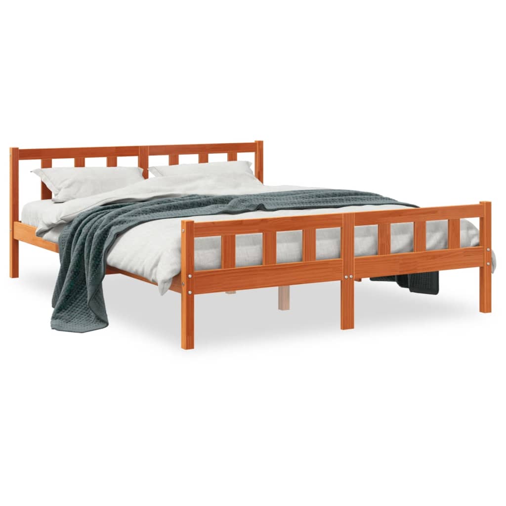 Cadre de lit sans matelas cire marron 150x200cm bois pin massif