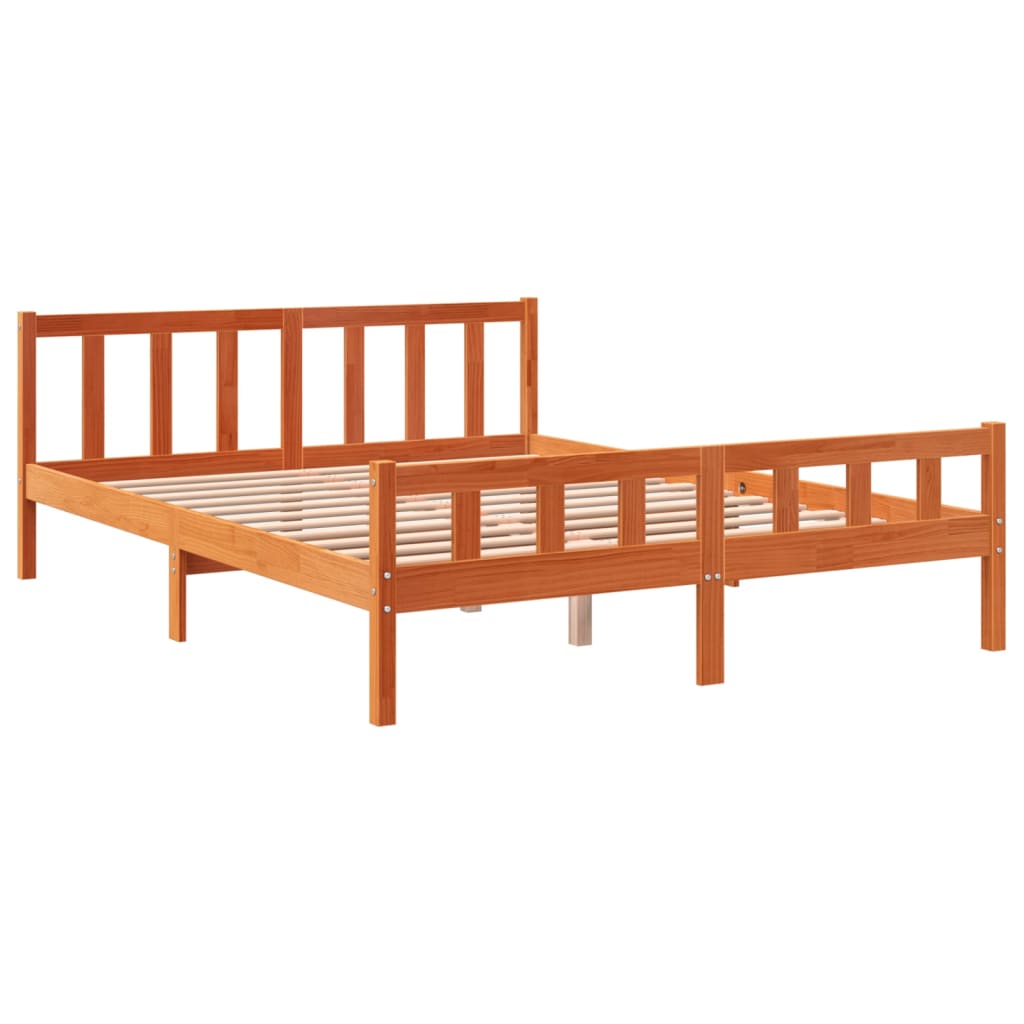 Cadre de lit sans matelas cire marron 150x200cm bois pin massif