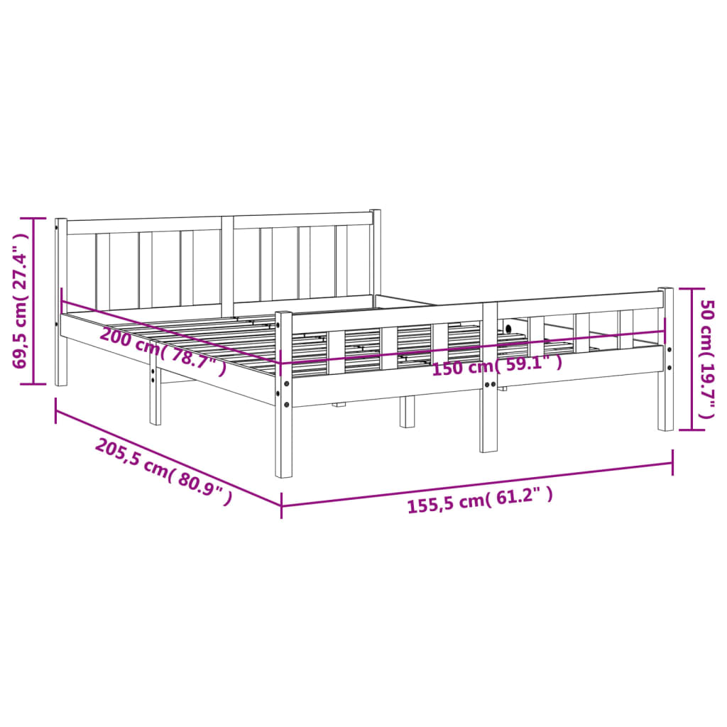 Cadre de lit sans matelas cire marron 150x200cm bois pin massif