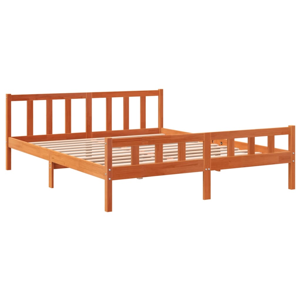 Cadre de lit sans matelas cire marron 160x200cm bois pin massif