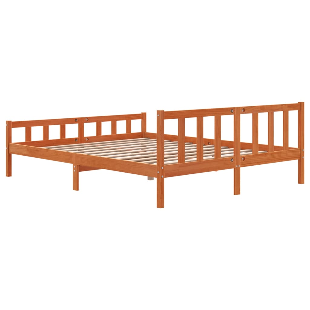 Cadre de lit sans matelas cire marron 160x200cm bois pin massif