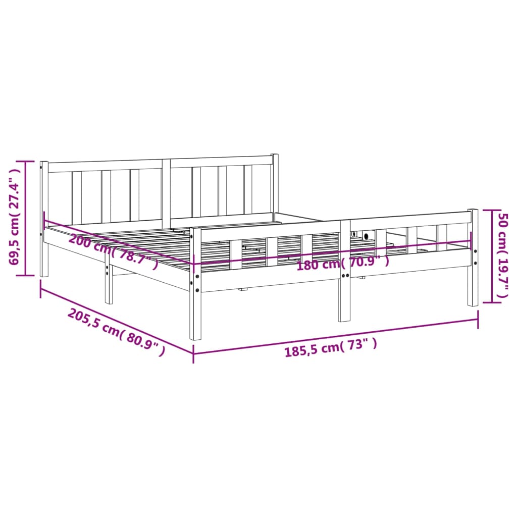 Cadre de lit sans matelas cire marron 180x200cm bois pin massif