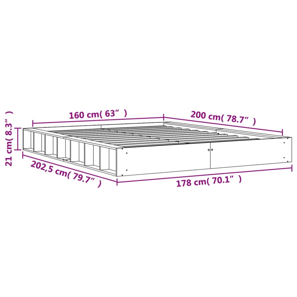 Cadre de lit sans matelas cire marron 160x200cm bois pin massif