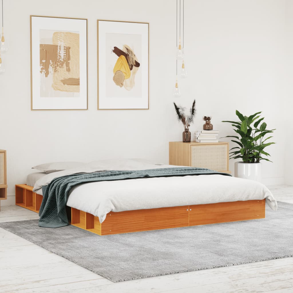 Cadre de lit sans matelas cire marron 150x200cm bois pin massif