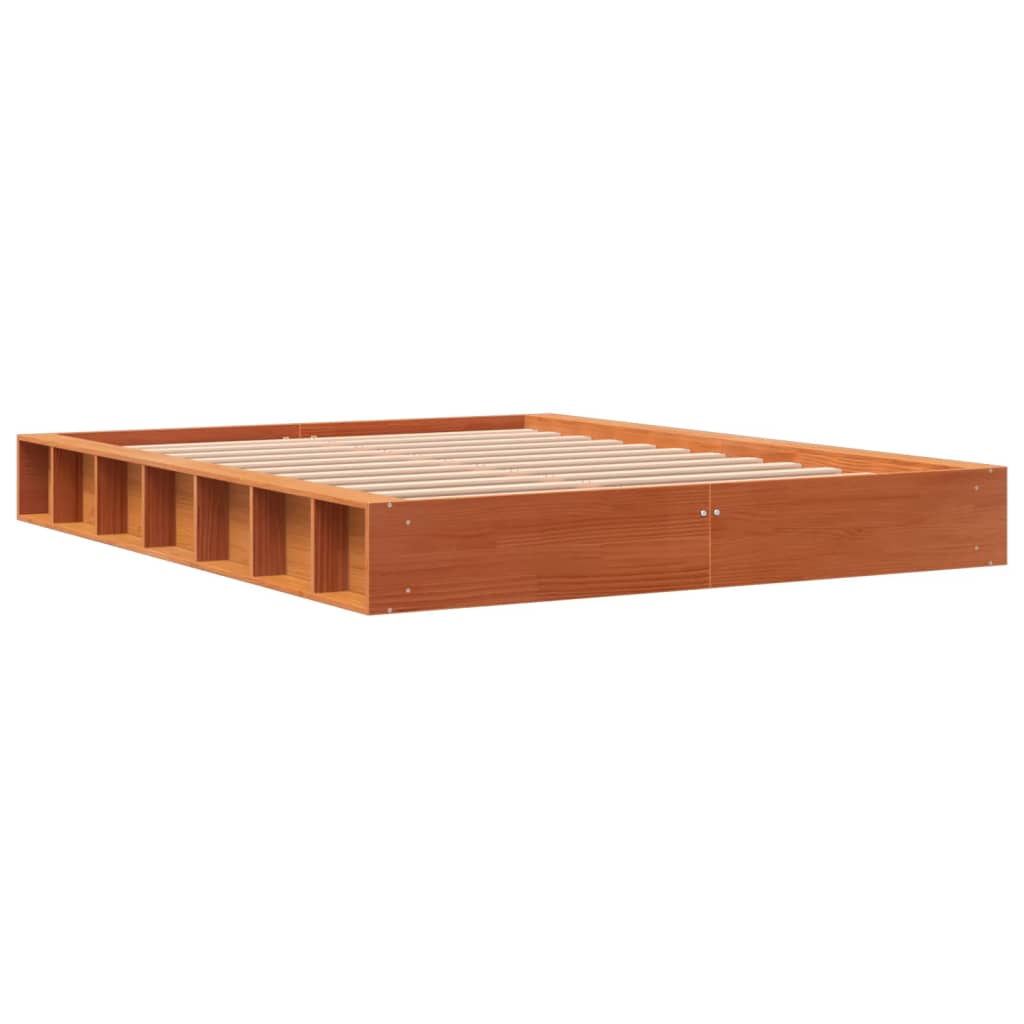 Cadre de lit sans matelas cire marron 140x200cm bois pin massif