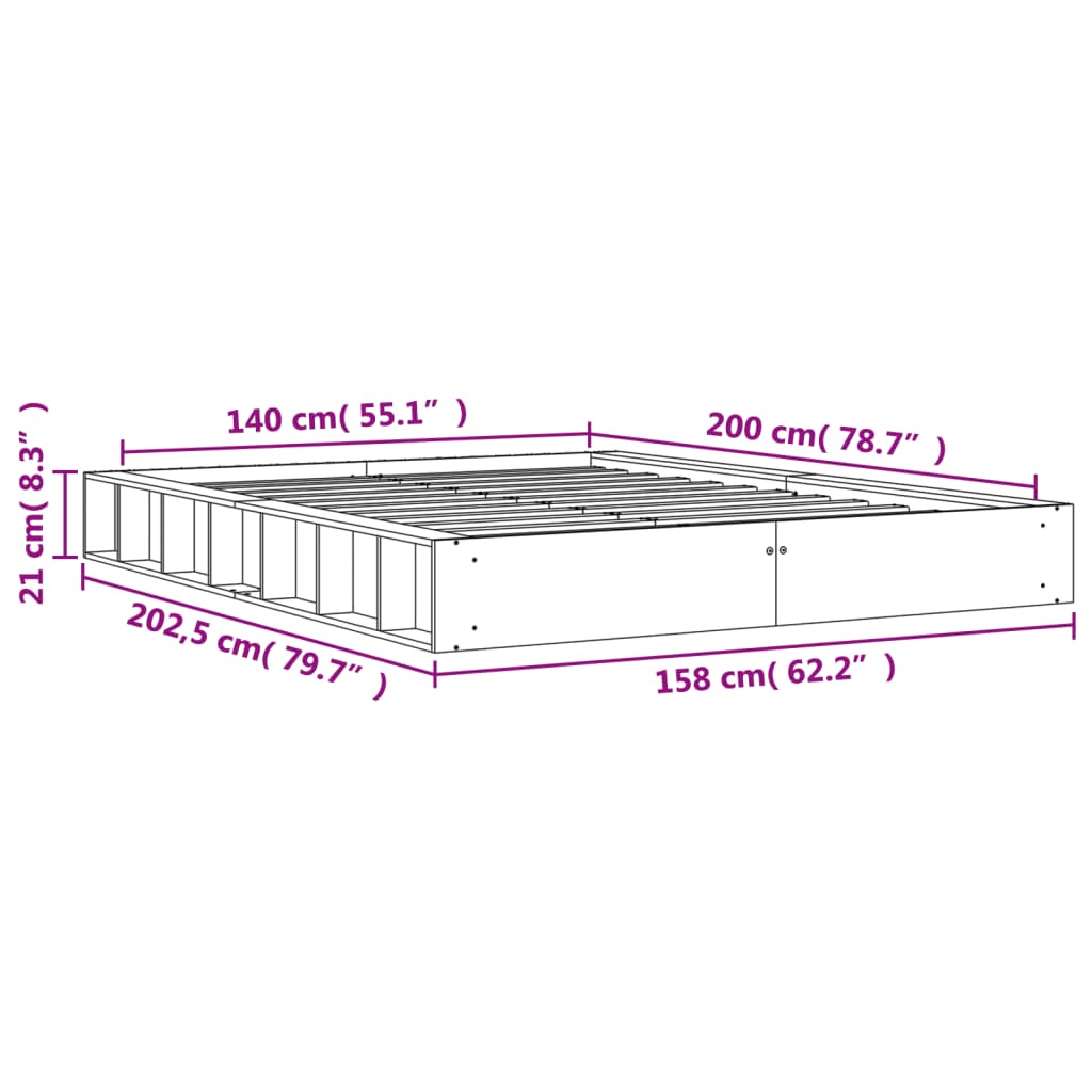 Cadre de lit sans matelas cire marron 140x200cm bois pin massif