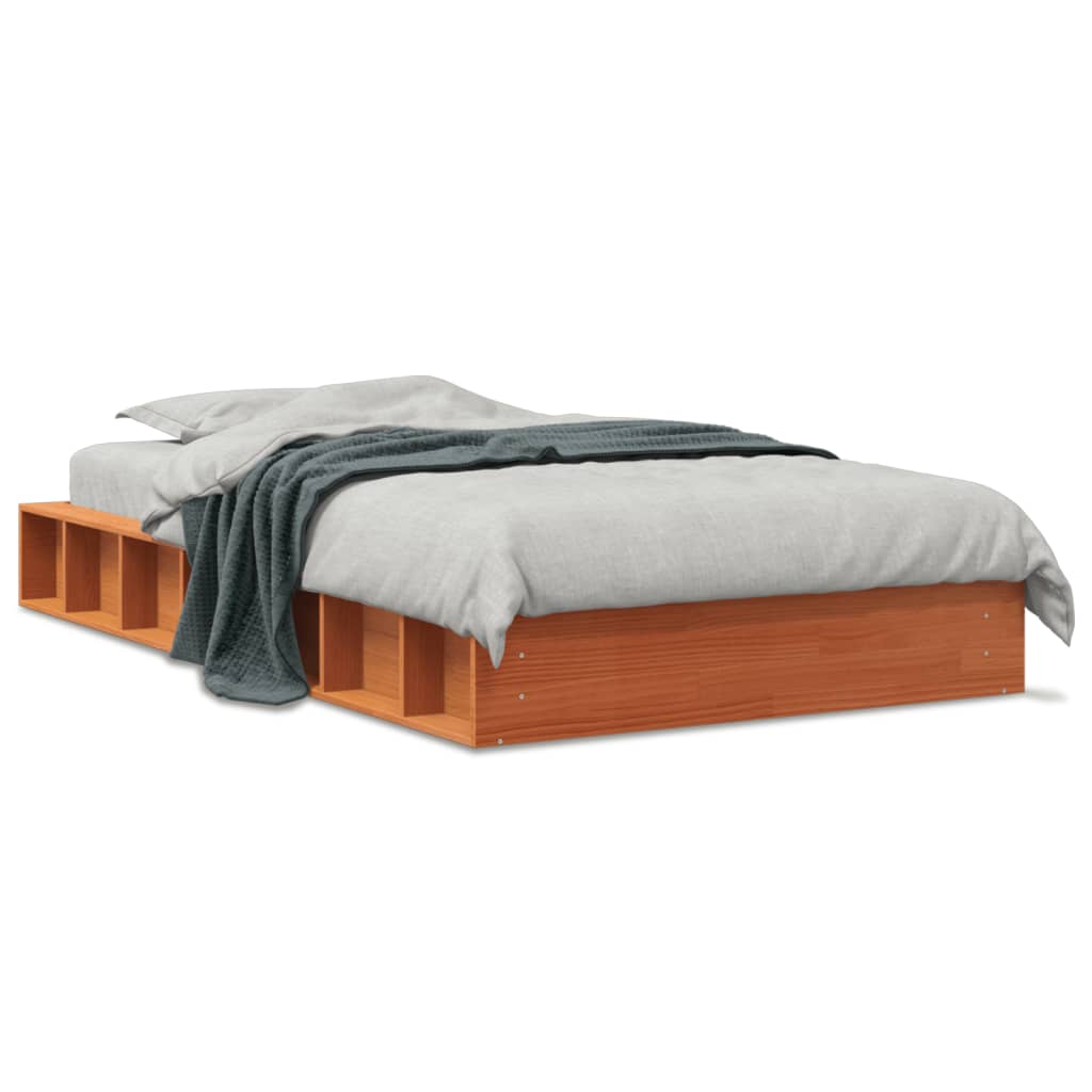 Cadre de lit sans matelas cire marron 100x200cm bois pin massif