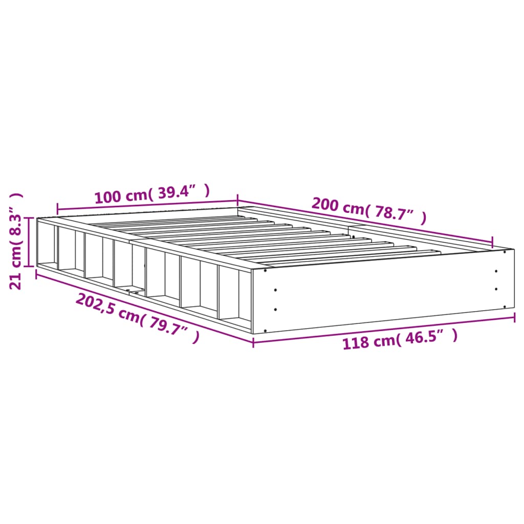 Cadre de lit sans matelas cire marron 100x200cm bois pin massif