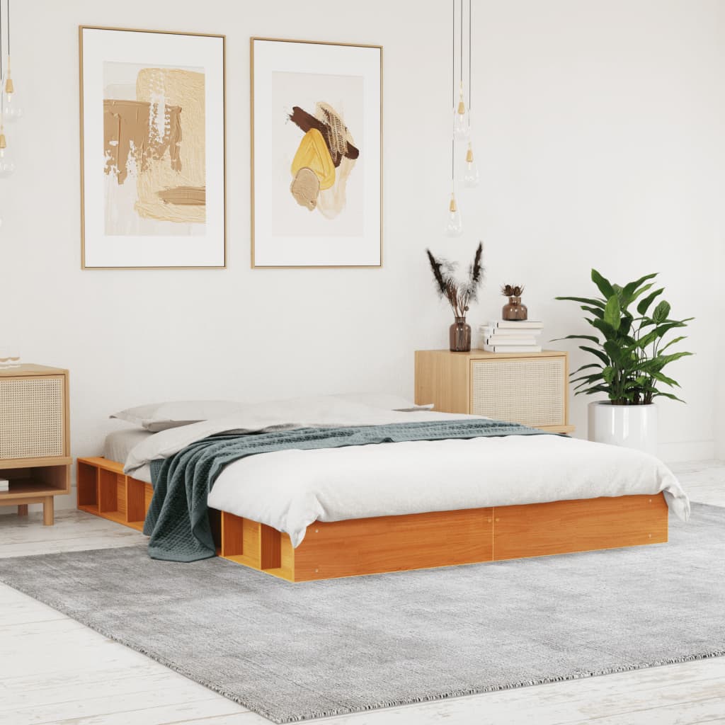 Cadre de lit sans matelas cire marron 120x190cm bois pin massif