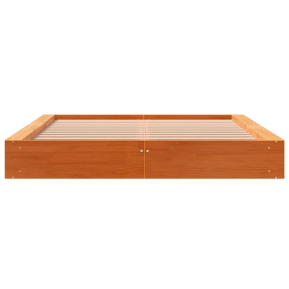 Cadre de lit sans matelas cire marron 135x190cm bois pin massif