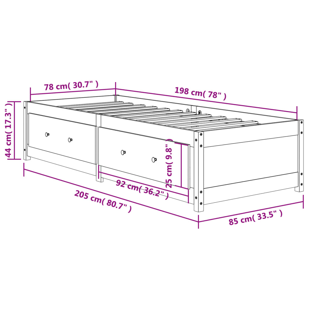 Lit de jour sans matelas cire marron 80x200 cm bois pin massif