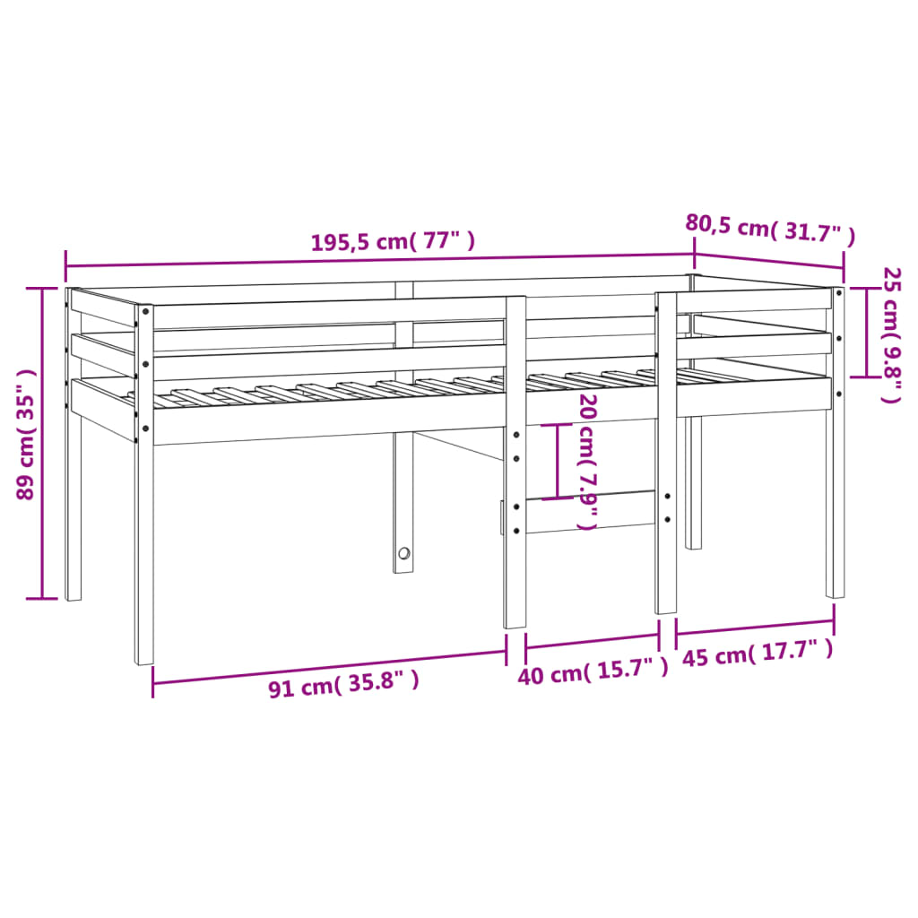 Lit haut sans matelas cire marron 75x190 cm bois massif