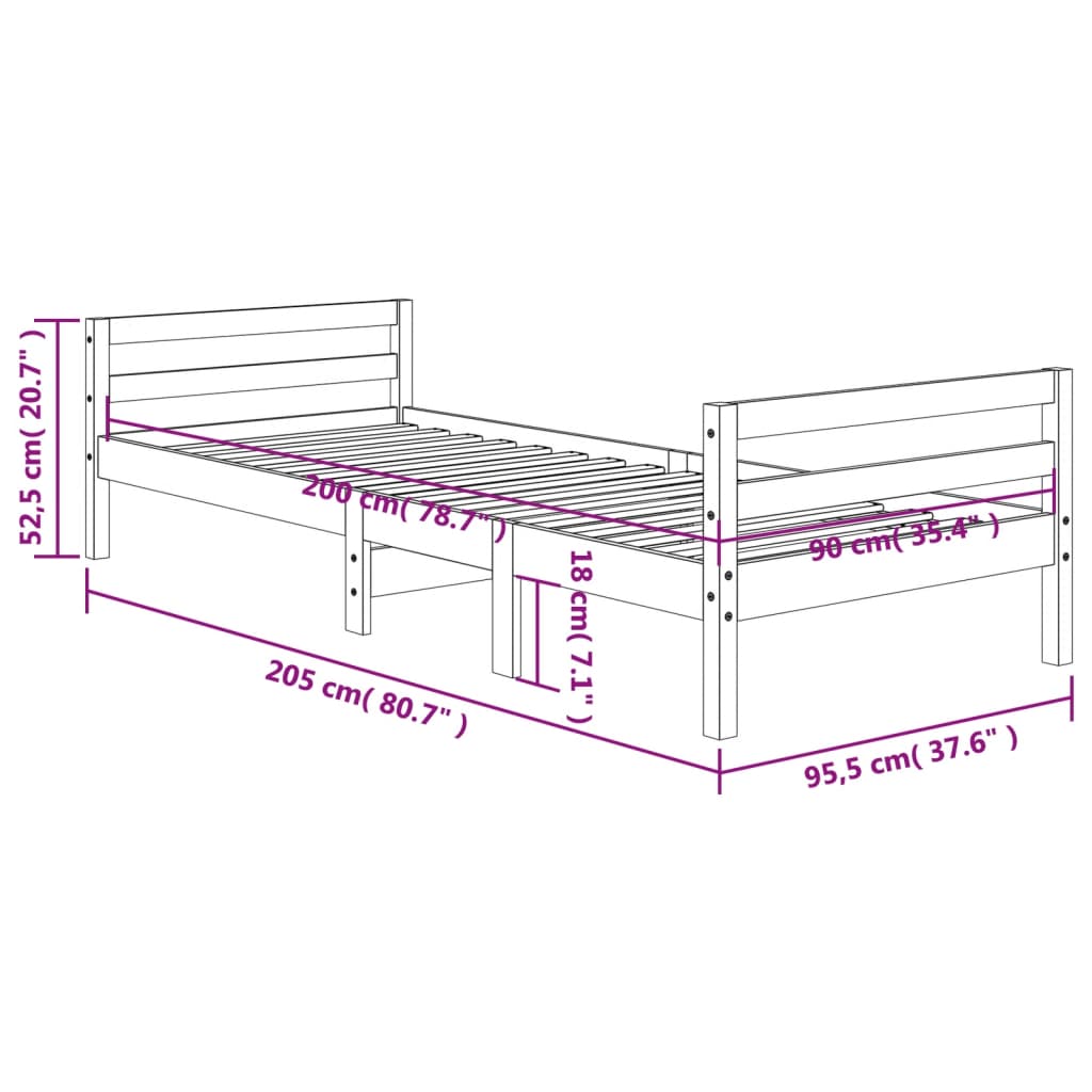 Cadre de lit sans matelas cire marron 90x200 cm bois pin massif