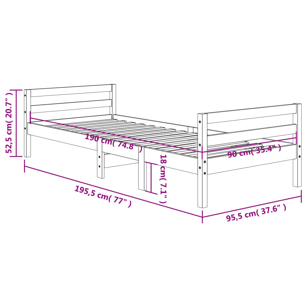 Cadre de lit sans matelas cire marron 90x190 cm bois pin massif