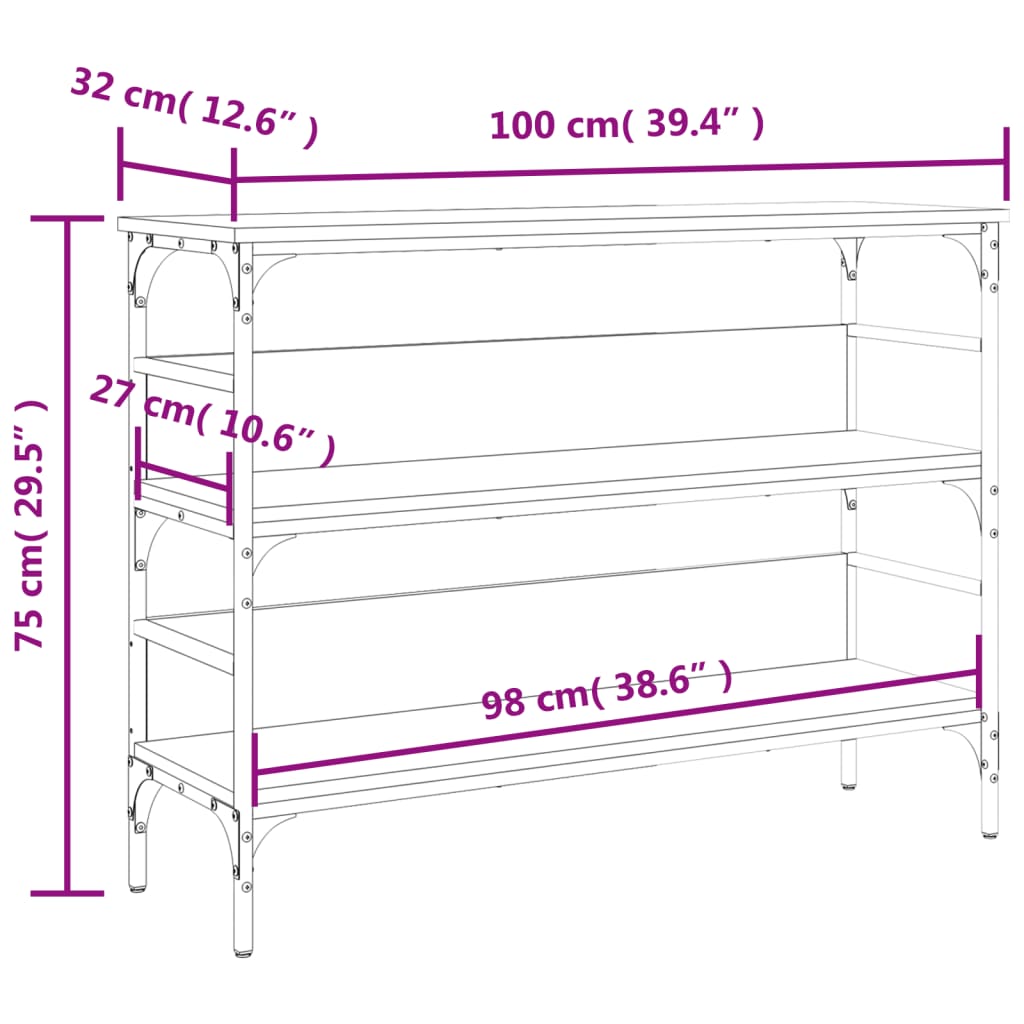 Table console chêne sonoma 100x32x75 cm bois d'ingénierie