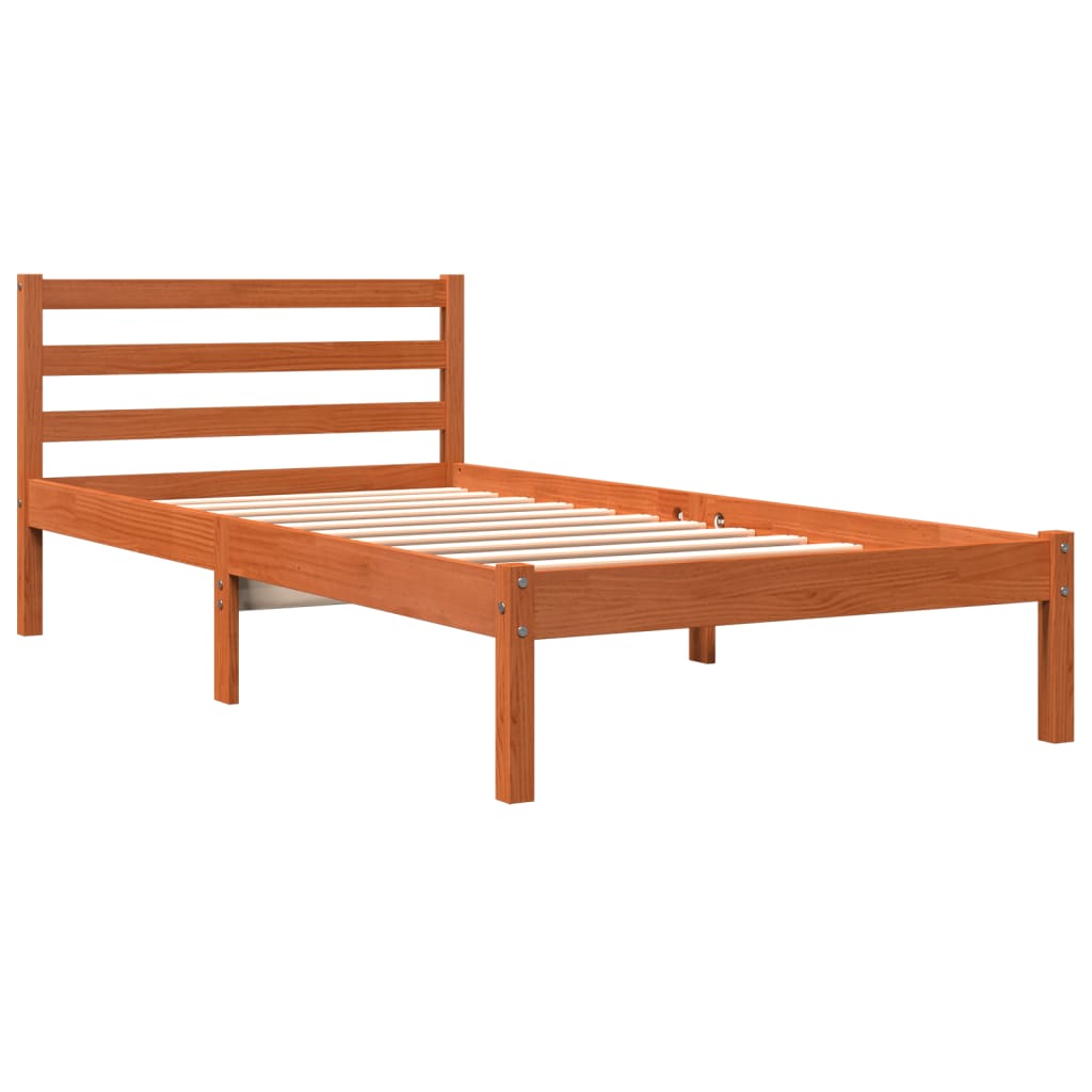 Cadre de lit sans matelas cire marron 75x190 cm bois pin massif