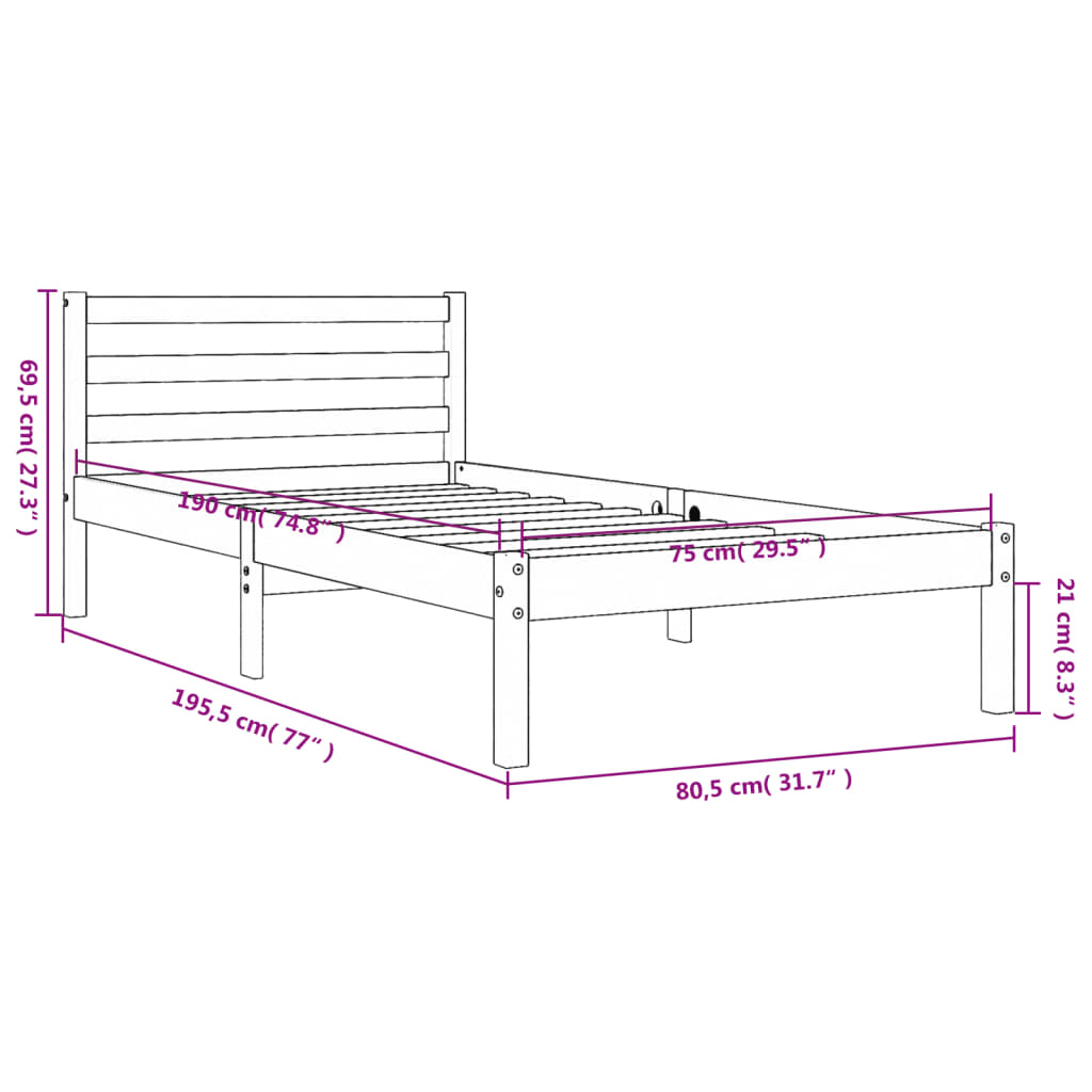 Cadre de lit sans matelas cire marron 75x190 cm bois pin massif