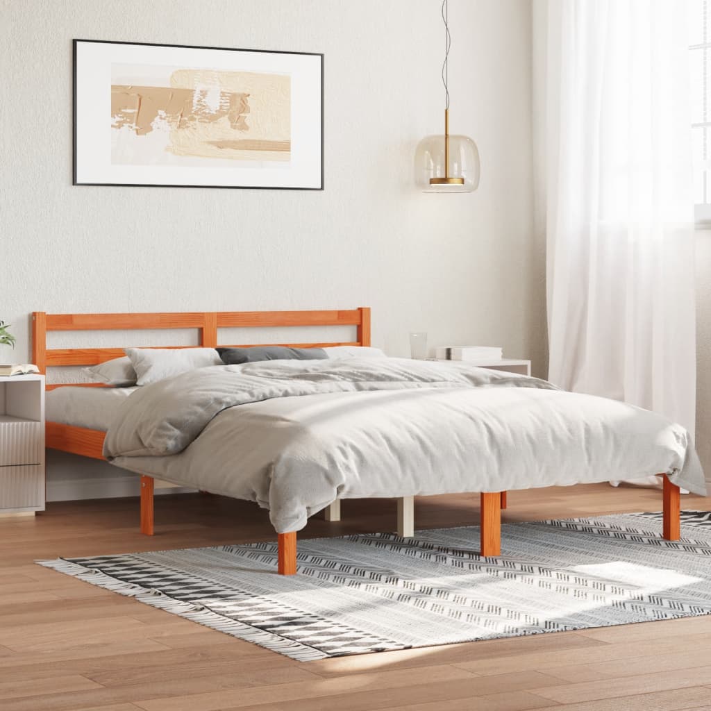 Cadre de lit sans matelas cire marron 120x190cm bois pin massif