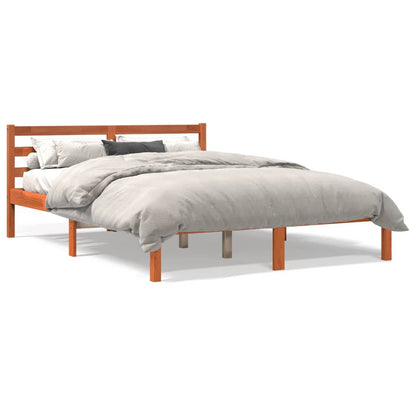 Cadre de lit sans matelas cire marron 135x190cm bois pin massif