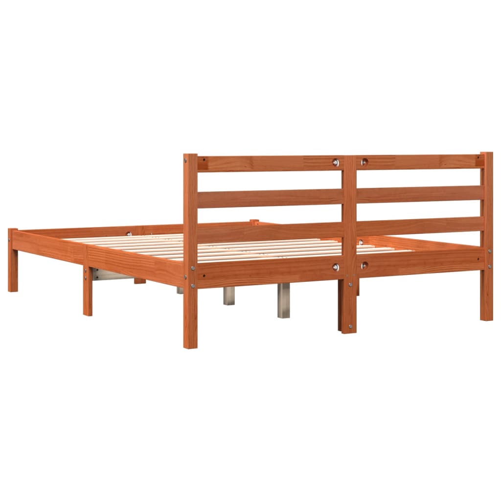 Cadre de lit sans matelas cire marron 140x190cm bois pin massif