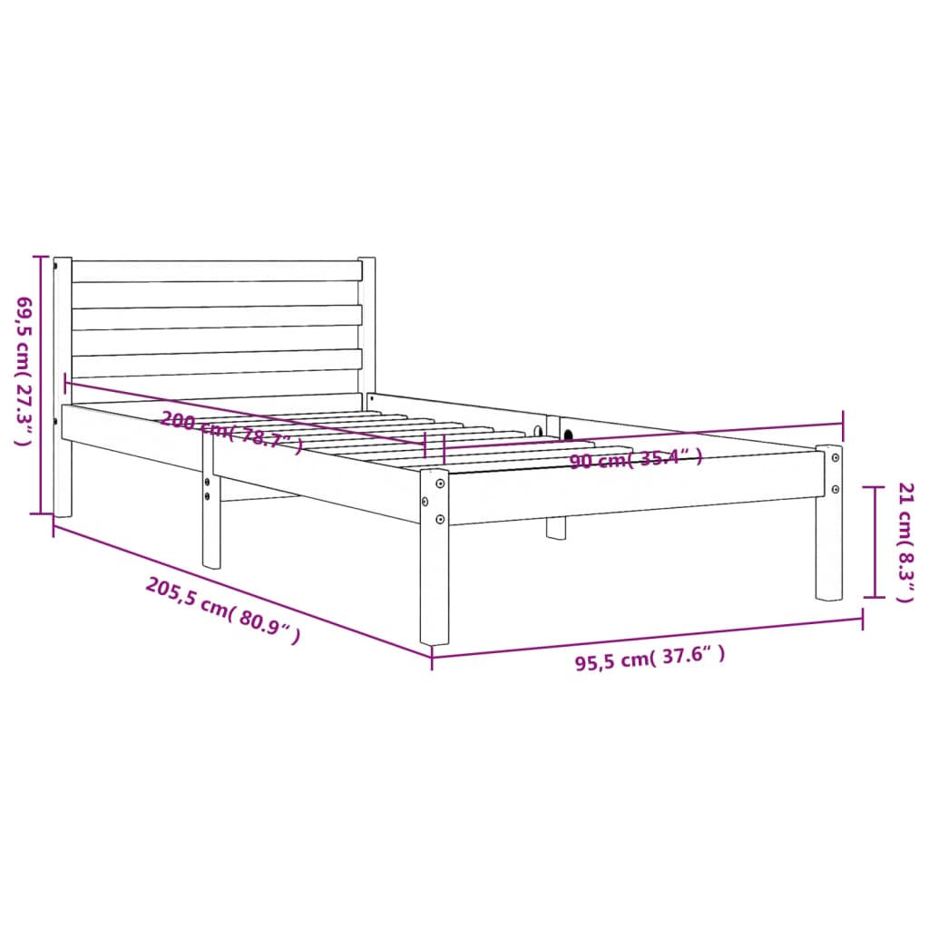 Cadre de lit sans matelas cire marron 90x200 cm bois pin massif