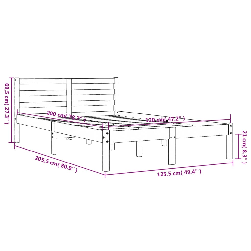 Cadre de lit sans matelas cire marron 120x200cm bois pin massif